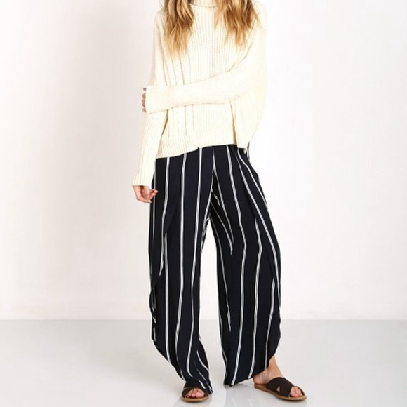 Faithfull the Brand Bittersweet Boho Pants Navy Blue & White Stripe Size Medium - Picture 1 of 7